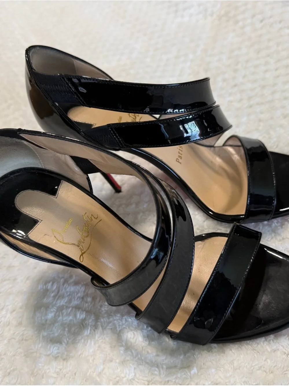 Christian Louboutin Black Patent Leather Strappy High Heels